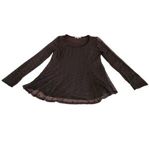 Green Envelope Black Mesh SwissDot Sheer Long Sleeve Whimsigoth Witchy Top LARGE